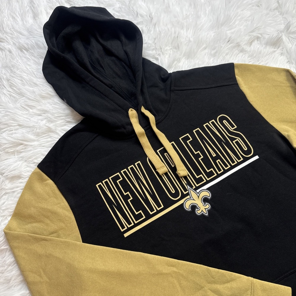 NEW ORLEANS SAINTS Pullover Hoodie Sweatshirt Men's Medium M Black Tan NWT